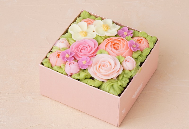 【Peach Pink】ボックスフラワーケーキ