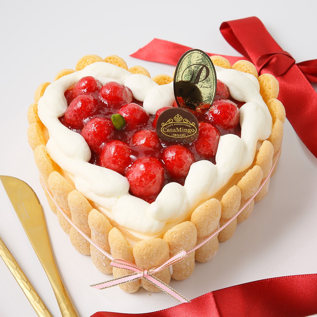 最高級洋菓子 特注ハート型シュス木苺レアチーズケーキ　14cm