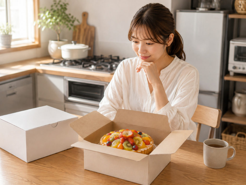 フルーツケーキと女性