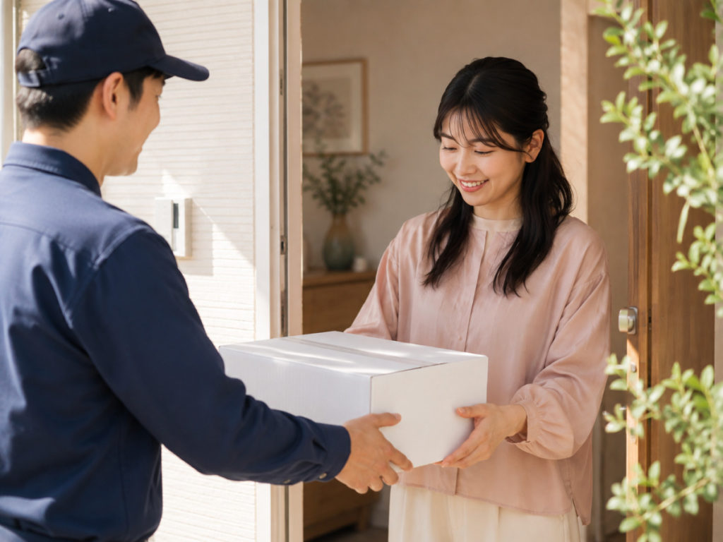 荷物を受け取る女性