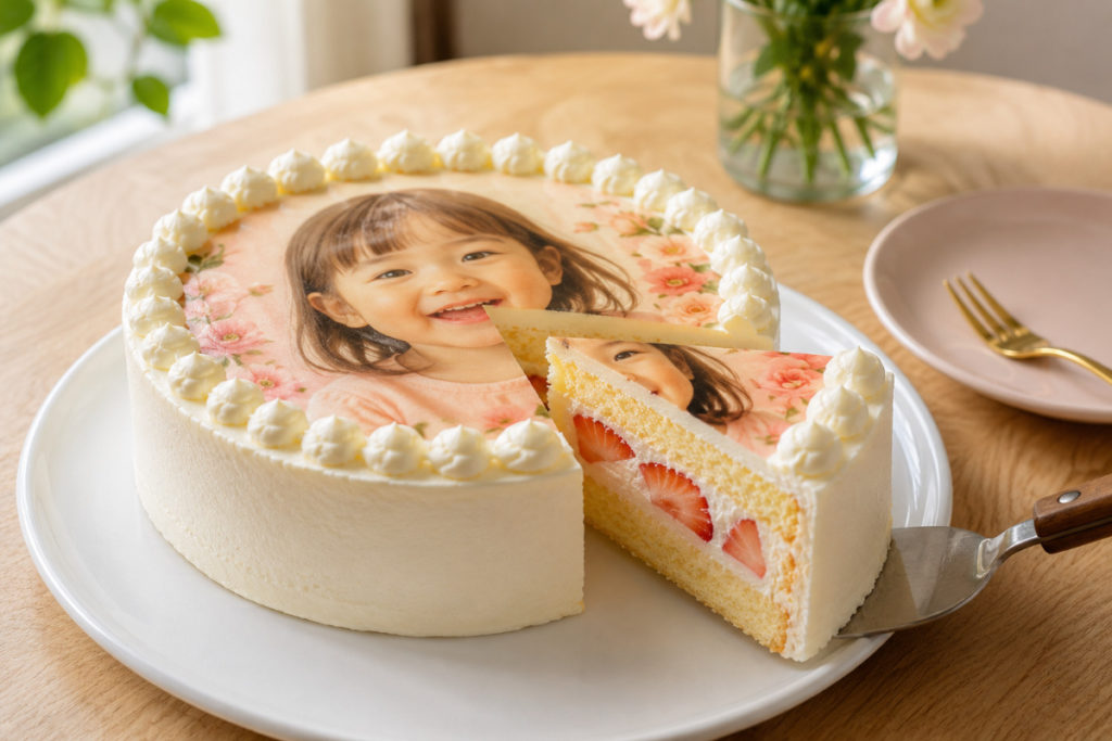 女の子が印字されている華やかな写真ケーキ
