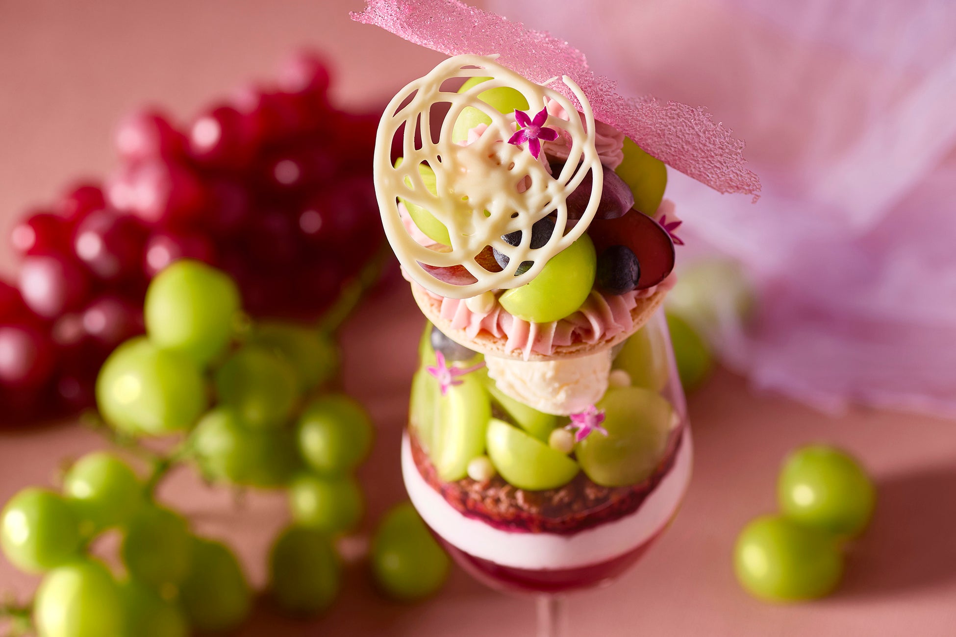 花びらを思わせるホワイトチョコレートが印象的なプティガトー